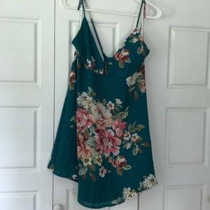 NWT XL LuLus teal floral dress with back zipper